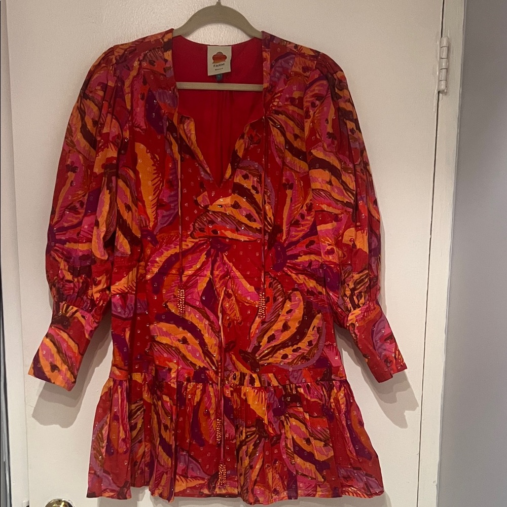 FARM Rio Red and Orange Mini Dress